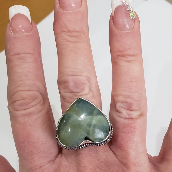 Beautiful Heart Shaped Aquamarine Gemstone 925 Vintage Goth Ring - Picture 11 of 12